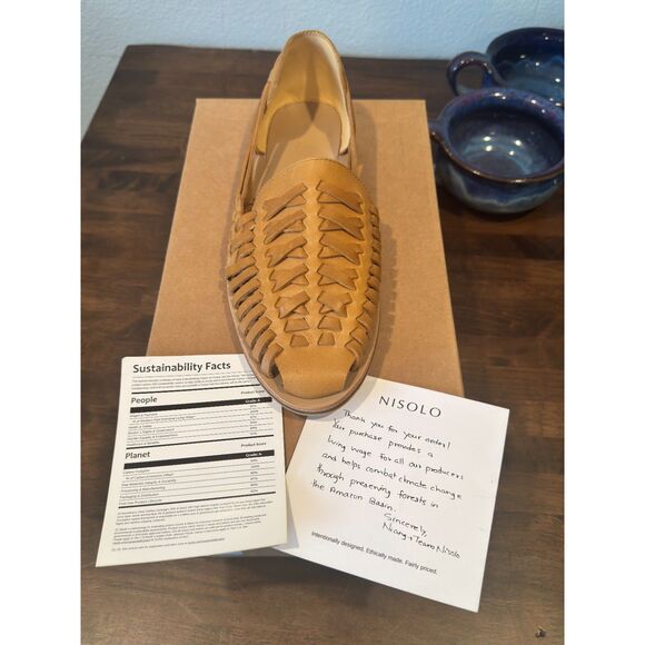 Nisolo Mens 10.5 Saddle Brown color Leather Huarache New in Box - Picture 2 of 7